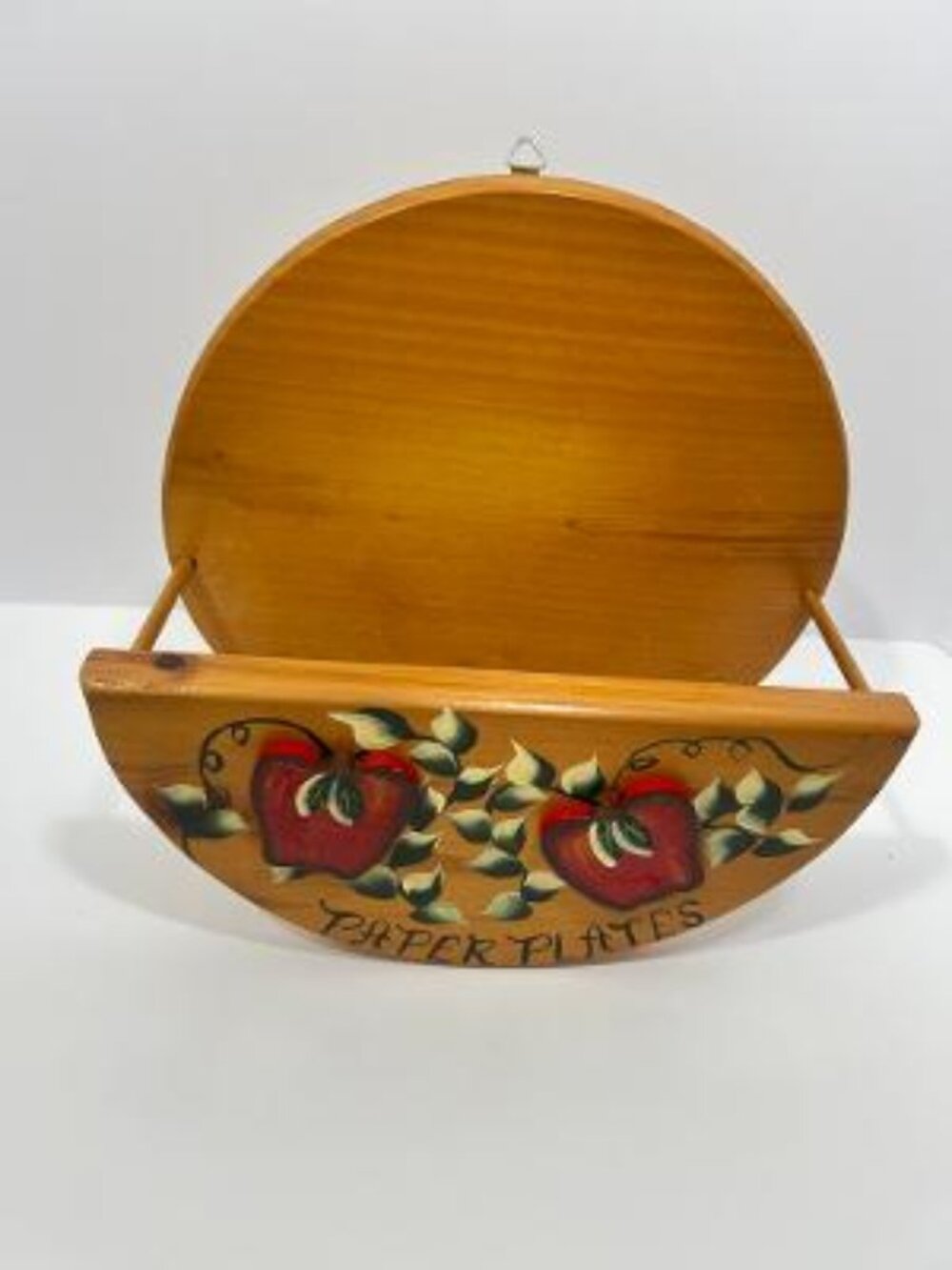 Vintage Wood Apple Hanging Paper Plate Holder Cottage Core Farmhouse Home Decor